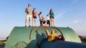 Students in Spain on a bunker during study abroad program
